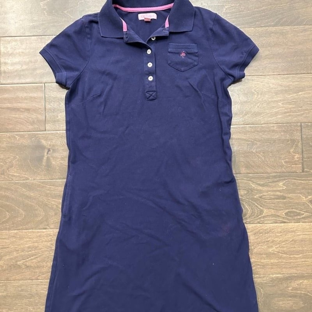 Lilly Pulitzer Navy Polo Shirt Dress Short Sleeve Palm Tree Logo Pocket Size S